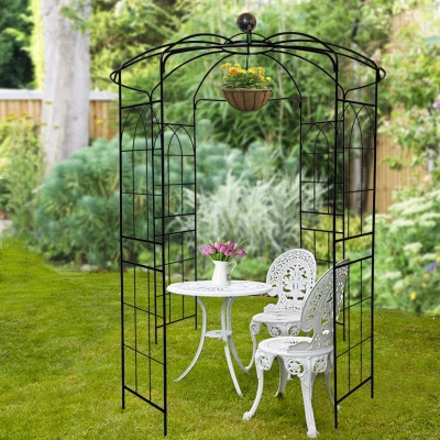 Metal Garden Arch Arbor with Anti-Rust Coating, Black