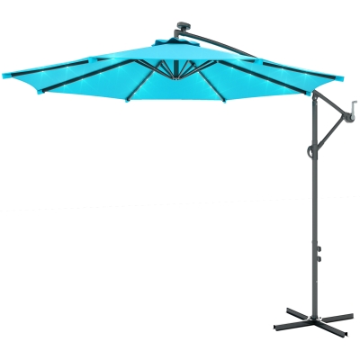 Outsunny 10ft Outdoor Cantilever Umbrella Banana Umbrella with Solar Lights and Adjustable Angle for Patio Backyard Turquoise