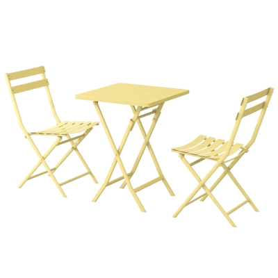 3-Piece Patio Bistro Set with Foldable Square Table and Chairs, Yellow