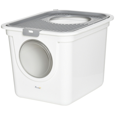 PawHut Covered Cat Litter Box with Front Entrance & Scoop, White