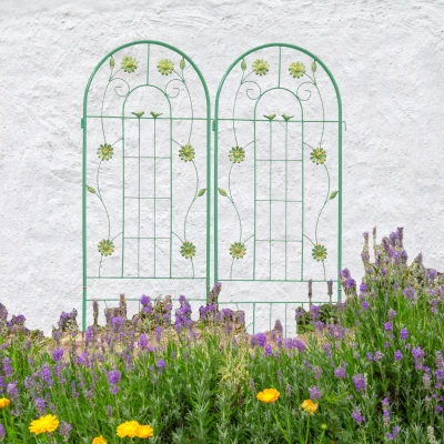2 Pack Metal Garden Trellis for Outdoor Decor, Green