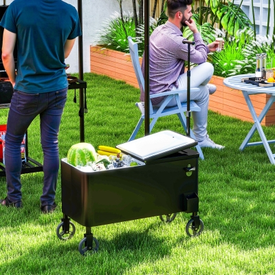 Outsunny 80-Qt Outdoor Patio Cooler Cart, Rolling Ice Chest with Adjustable Handle, Wheels, Bottle Opener, Drainage, Outdoor Beverage Cooler Bar Cart for Party BBQ Camping, Black