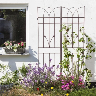 4 Pack Metal Garden Trellis with Rustproof Feature, Brown