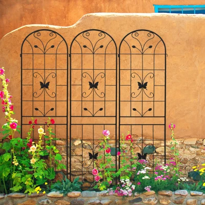 4 Pack Metal Garden Trellis with Butterfly Decoration, Black