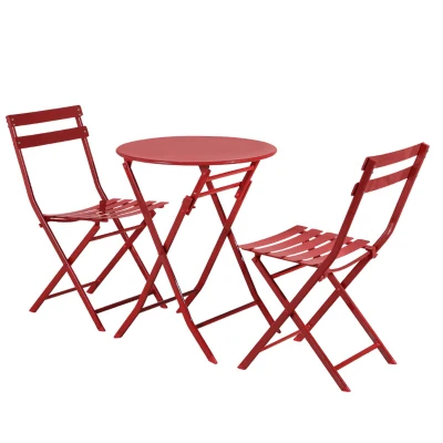 3-Piece Patio Bistro Set with Foldable Round Table and Chairs, Red