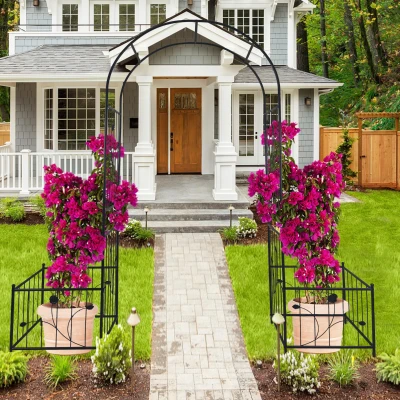 Metal Garden Arch with Anti-Rust Coating, Black