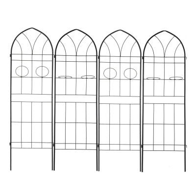 4 Pack Metal Garden Trellis with 2 Pot Holders, Black