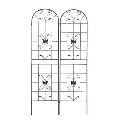 2 Pack Metal Garden Trellis with Butterfly Decoration, Black