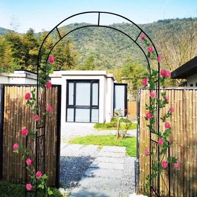 Metal Garden Arch Trellis with Anti-Rust Coated Iron, Black