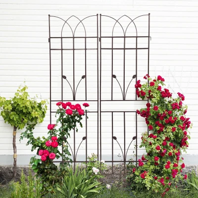 2 Pack Metal Garden Trellis with Rustproof Feature, Brown