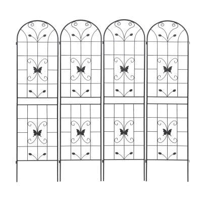 4 Pack Metal Garden Trellis with Butterfly Decoration, Black