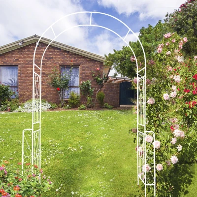 Metal Garden Arch Trellis with Anti-Rust Galvanized Tube, Cream White