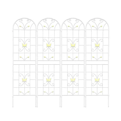 4 Pack Metal Garden Trellis with Butterfly Decoration, Cream White