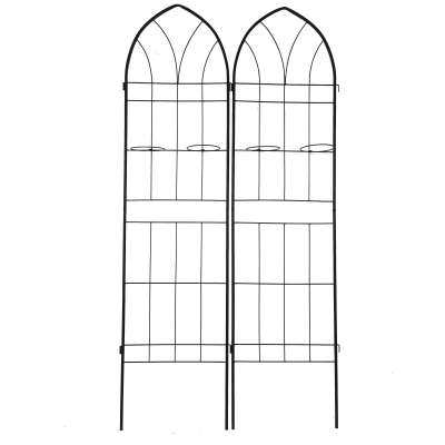 2 Pack Rustproof Metal Garden Trellis with 2 Pot Holders, Black