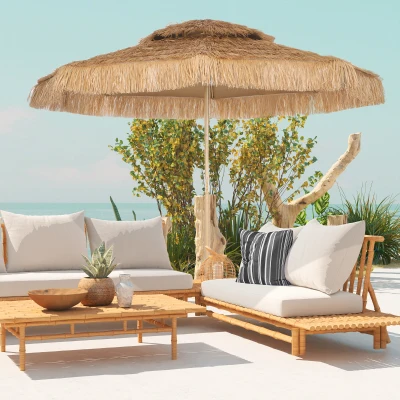 Outsunny 10FT Tiki Patio Umbrella, Thatched, UPF30+, Natural
