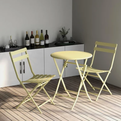 3-Piece Patio Bistro Set with Foldable Round Table and Chairs, Yellow