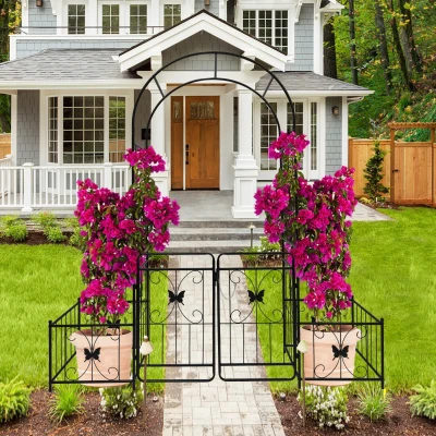 Anti-Rust Coating Metal Garden Arch with Double Gate, Black