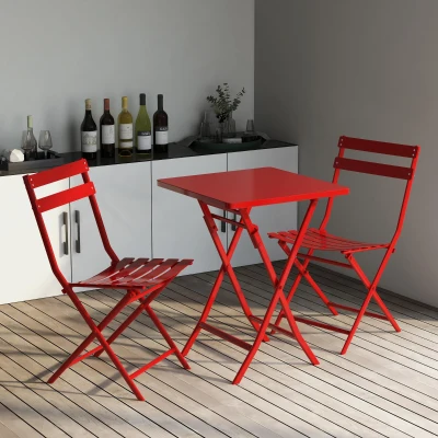 3-Piece Patio Bistro Set with Foldable Square Table and Chairs, Red