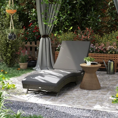 Outsunny Wicker Chaise Lounge Chair, Adjustable Rattan Sun Lounger, Gray