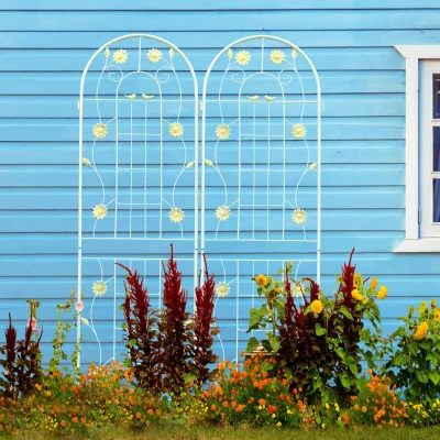 2 Pack Metal Garden Trellis with Versatile Decoration, Cream White