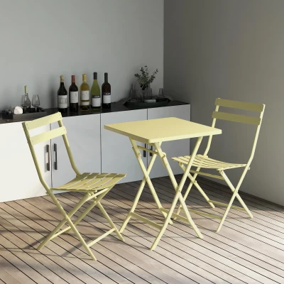 3-Piece Patio Bistro Set with Foldable Square Table and Chairs, Yellow