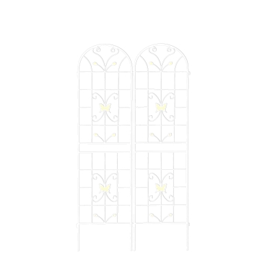 2 Pack Metal Garden Trellis with Butterfly Decoration, Cream White