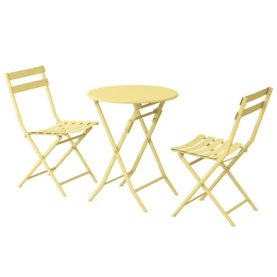 3-Piece Patio Bistro Set with Foldable Round Table and Chairs, Yellow