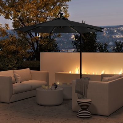 Outsunny 10ft Outdoor Cantilever Umbrella Banana Umbrella with Solar Lights and Adjustable Angle for Patio Backyard Black