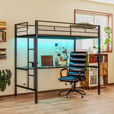 Loft Bed 78" W x 41.3" D x 72" H Black