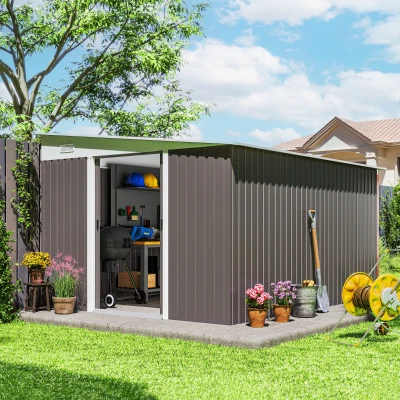 Outsunny 11' x 9' Metal Storage Shed, Lockable Garden Tool House, Gray