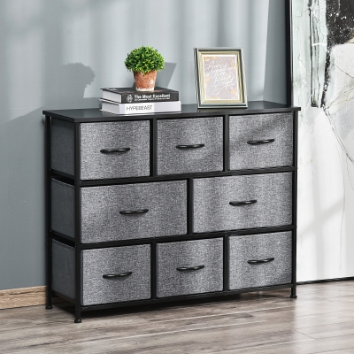 HOMCOM 8-Bin Dresser Storage Tower Cabinet Organizer Unit, Easy Pull Fabric Bins with Metal Frame for Living Room
