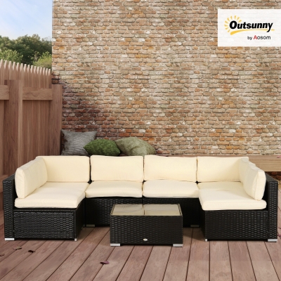 Outsunny Outdoor 14pc Patio Rattan Sofa Set Cushion Polyester Cover Replacement Set - No Cushion Included, Cream White