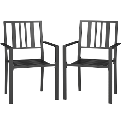 Outsunny Black Metal Slatted Patio Dining Chairs, Set of 2