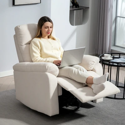 HOMCOM Swivel Recliner Chair, Overstuffed Single Sofa with Footrest, Cream