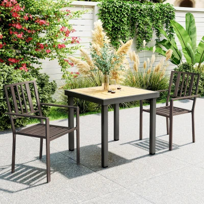 Outsunny Metal Slatted Patio Dining Chairs, Dark Brown