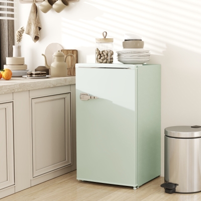 HOMCOM Retro Mini Fridge, 3.1 Cu. Ft Single Door Compact Refrigerator with Adjustable Thermostat, 2 Glass Shelves, Green