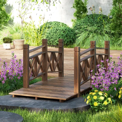 Outsunny 5' Wooden Garden Bridge for Ponds & Streams, Carbonized