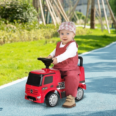 Qaba Mercedes-Benz Antos Licensed Kids Ride On Car, Foot to Floor Slider Baby Car with Steering Wheel, Horn, Headlight, Red
