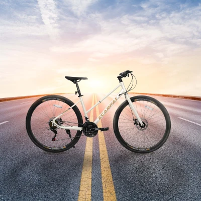 21-Speed 700C Road Hybrid Bike for Adults, Cream