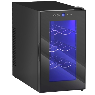 HOMCOM Quiet Wine Cooler Refrigerator, 8 Bottle, Beverage Wine Fridge with Glass Door, Temperature Control, for Champagne