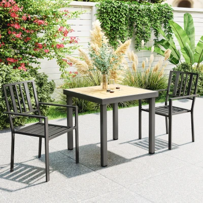 Outsunny Black Metal Slatted Patio Dining Chairs, Set of 2