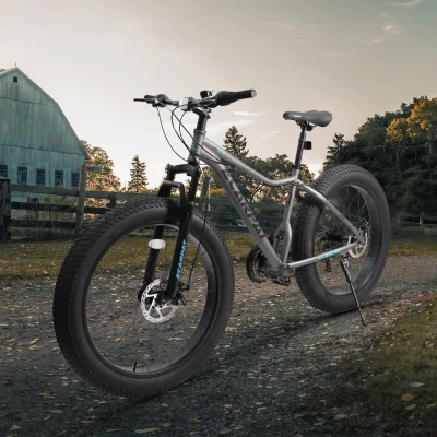 26" Fat Tire Mountain Bike with 21-Speed Drivetrain, Gray