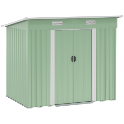 Outsunny 7'x 4' Metal Patio Storage Shed Garden Lockable Shed Tool Utility Storage Unit, Light Green