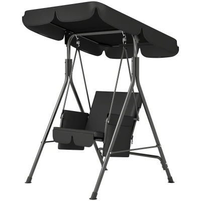 Outsunny 1-Seat Outdoor Porch Swing Patio Swing with Adjustable Canopy, Removable Seat and Back Cushion for Garden, Poolside