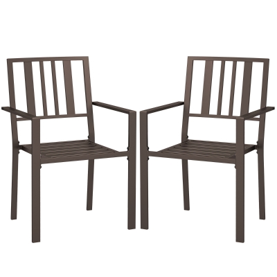 Outsunny Metal Slatted Patio Dining Chairs, Dark Brown