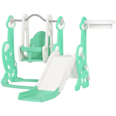 Qaba 4-in-1 Toddler Slide & Swing Playset with Climber, Green