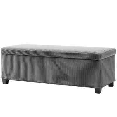 HOMCOM 44" Corduroy Storage Ottoman Bench, Gray