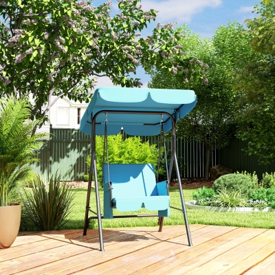 Outsunny 1-Seat Outdoor Porch Swing Patio Swing with Adjustable Canopy, Removable Seat and Back Cushion for Garden, Poolside