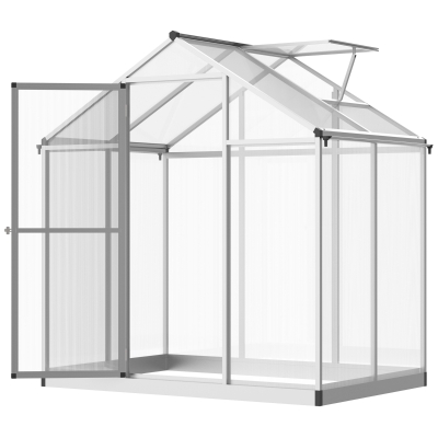 Outsunny 4' x 6.2' x 6.4' Walk-in Garden Greenhouse, Polycarbonate Panels Plants Flower Growth Shed, Cold Aluminum Frame Outdoor Portable Warm House