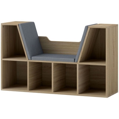 HOMCOM 6-Cubby Bookcase with Seat Cushion, Cube Storage Shelf with Reading Nook for Home Office, Study, Oak